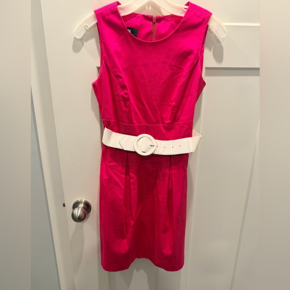 I.N. San Francisco Pink Sheath Dress Belted Sleeveless Size 5 Career Cocktail